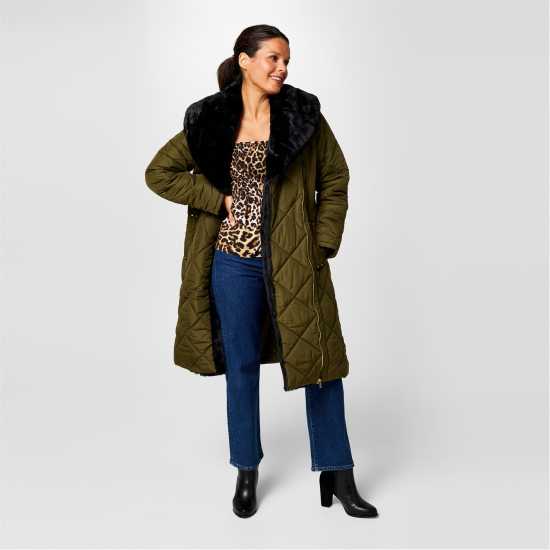 Biba Ватирано Палто Quilted Coat Хаки Дамски якета и палта