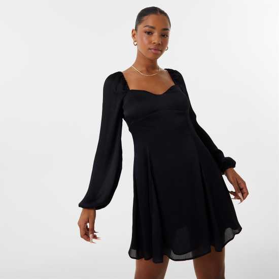 Jack Wills Godet Mini Dress Black Дамски поли и рокли