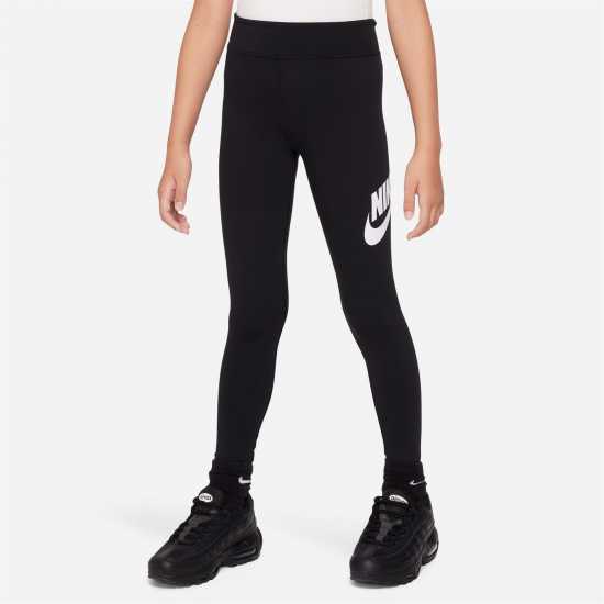 Nike Sportswear Essential Big Kids' (Girls') Mid-Rise Leggings Черно/Бяло 
