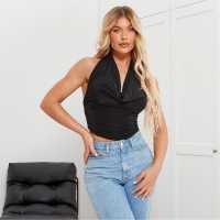 I Saw It First Slinky Halter Cowl Neck Top Black Дамско бельо