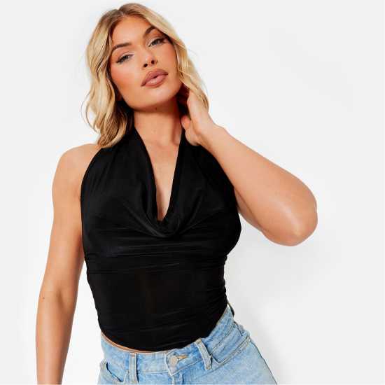 I Saw It First Slinky Halter Cowl Neck Top Black Дамско бельо