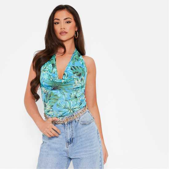 I Saw It First Slinky Halter Cowl Neck Top Tropical Print Дамско бельо