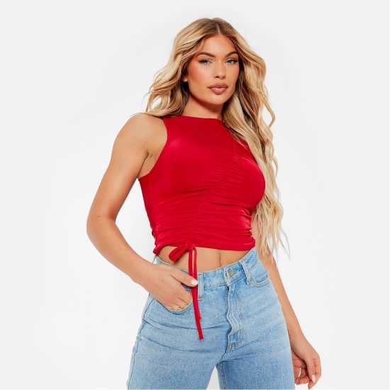 I Saw It First Slinky Ruched Asymmetric Crop Top Red Дамско бельо