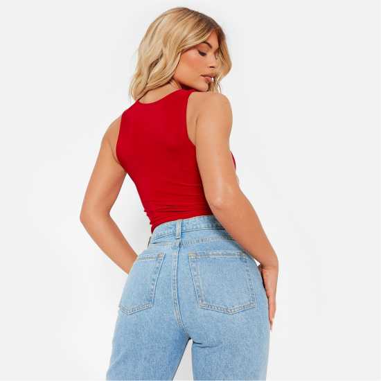I Saw It First Slinky Ruched Asymmetric Crop Top Red Дамско бельо