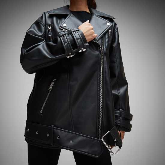 Мотоциклетно Яке Faux Leather Oversized Biker Jacket  Дамски грейки