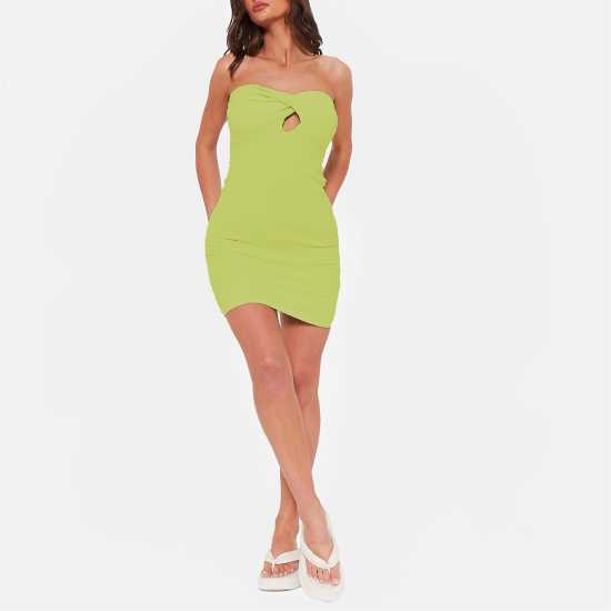 I Saw It First Textured Twist Front Cut Out Bandeau Mini Dress Lime Дамски поли и рокли