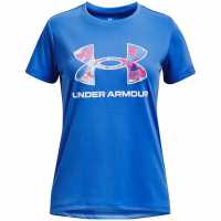 Under Armour Tech™ Print Fill Big Logo Short Sleeve Girls Water/White Детски тениски и фланелки