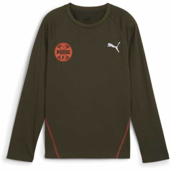 Puma Active Sports Longsleeve Tee B Gym Top Unisex Kids Тъмно маслиново Детски тениски и фланелки