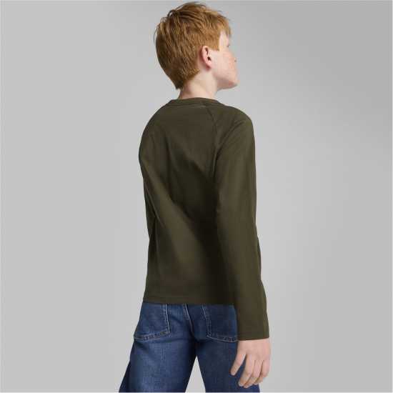 Puma Active Sports Longsleeve Tee B Gym Top Unisex Kids Тъмно маслиново Детски тениски и фланелки