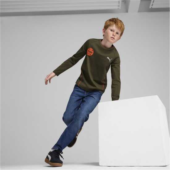 Puma Active Sports Longsleeve Tee B Gym Top Unisex Kids Тъмно маслиново Детски тениски и фланелки