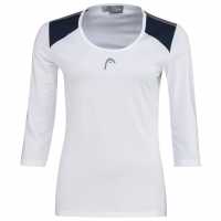 Head Club 3 Quarter Sleeve T-Shirt White/Dark Blue Дамски тениски и фланелки