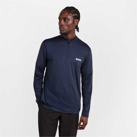 Hugo Boss Boss Men's  Green Quarter Zip Performance Tracksuit Top Navy 