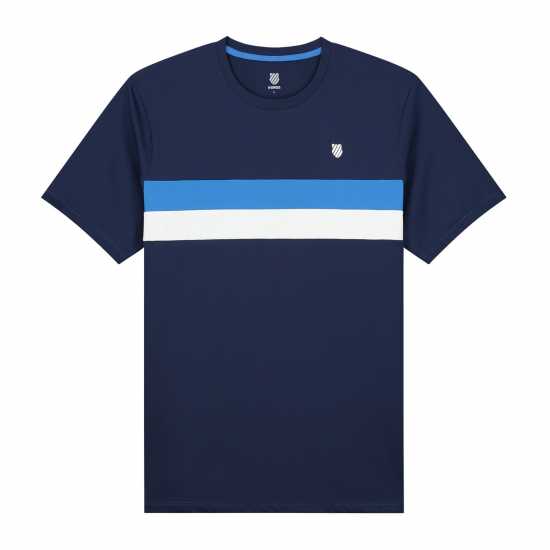 K Swiss Men's Ks Core Team Striped Crewneck Short-Sleeve Performance T-Shirt Морска синьо K Swiss Men's Ks Core Team Striped Crewneck Short-Sleeve Performance T-Shirt Морска синьо