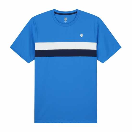 K Swiss Men's Ks Core Team Striped Crewneck Short-Sleeve Performance T-Shirt Френско синьо K Swiss Men's Ks Core Team Striped Crewneck Short-Sleeve Performance T-Shirt Френско синьо