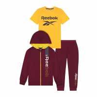 Reebok Fleece 3 Piece Hoody, T - Shirt And Jogger Set Maroon Детски спортни екипи