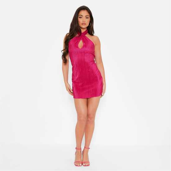 I Saw It First Plisse Halterneck Mini Dress Pink Дамски поли и рокли
