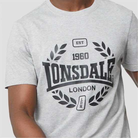 Lonsdale Heavyweight Jersey Graphic Tee Grey Marl Мъжко облекло за едри хора
