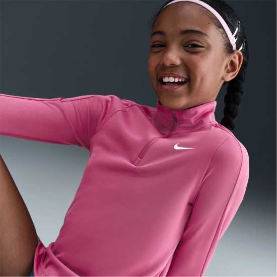 Nike Older Girls Dri-Fit Long Sleeve Half Zip Sweet Beet Детски тениски и фланелки