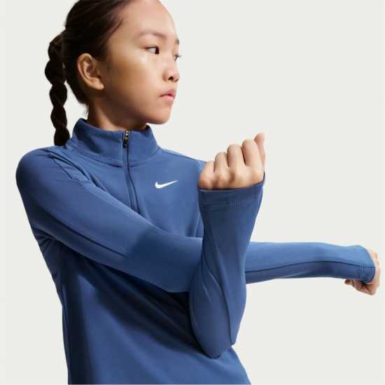 Nike Older Girls Dri-Fit Long Sleeve Half Zip Mystic Navy 