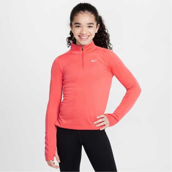 Детски тениски и фланелки Nike Older Girls Dri-Fit Long Sleeve Half Zip Magic Ember Nike Older Girls Dri-Fit Long Sleeve Half Zip Magic Ember Детски тениски и фланелки