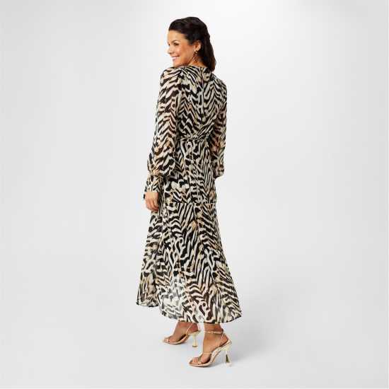 Biba Printed Wrap Dress Животно Лурекс Дамски поли и рокли