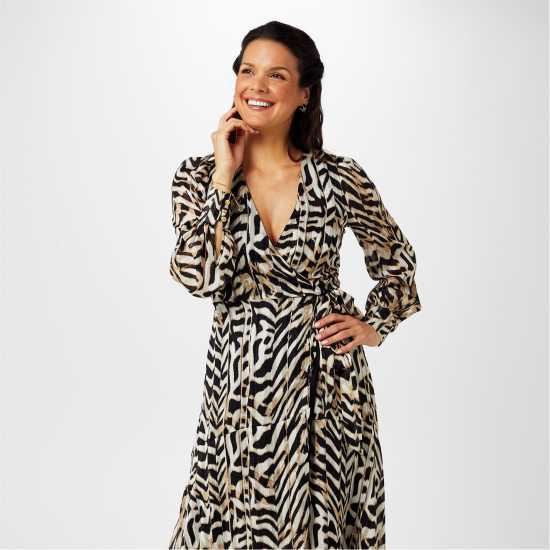 Biba Printed Wrap Dress Животно Лурекс Дамски поли и рокли