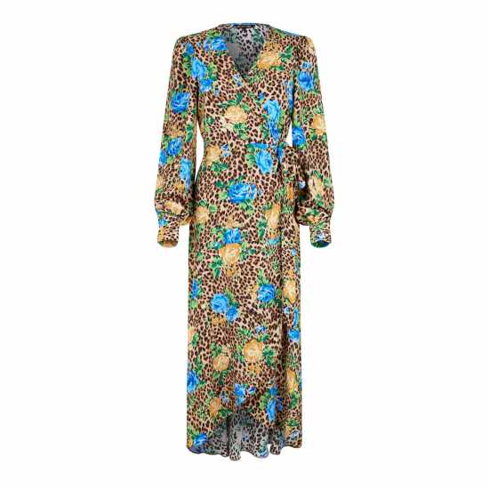 Biba Printed Wrap Dress Леопард Флорал Дамски поли и рокли