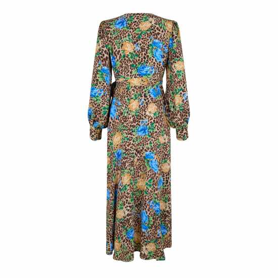 Biba Printed Wrap Dress Леопард Флорал Дамски поли и рокли