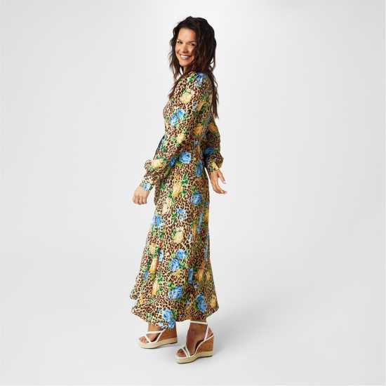 Biba Printed Wrap Dress Леопард Флорал Дамски поли и рокли