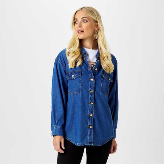 Biba Дънкова Риза Denim Shirt Синьо Дамски ризи и тениски