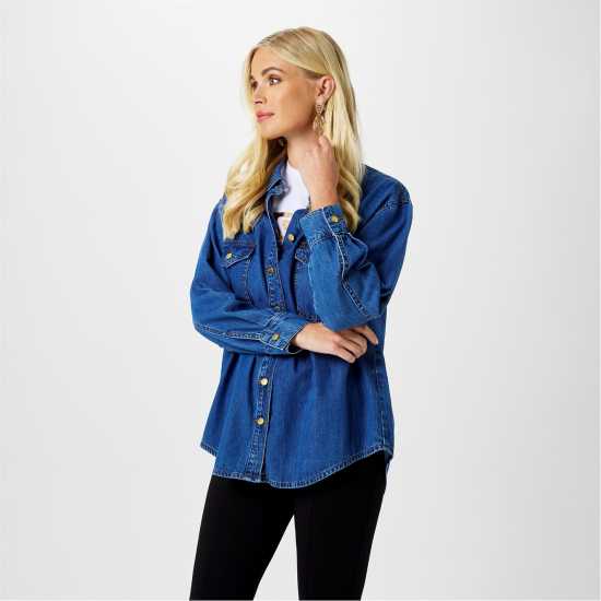 Biba Дънкова Риза Denim Shirt Синьо Дамски ризи и тениски