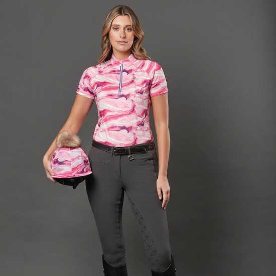 Weatherbeeta Ruby Printed Short Sleeve Top Pink Swirl Marb Дамски тениски с яка