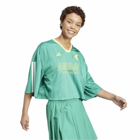 Adidas Women's Tiro Cropped T-Shirt Crop Top Green/Black Adidas Women's Tiro Cropped T-Shirt Crop Top Green/Black