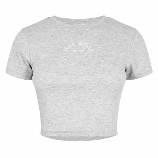 Jack Wills Cropped Baby Tee Ladies Сив марл 