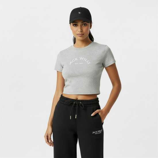 Jack Wills Cropped Baby Tee Ladies Сив марл 