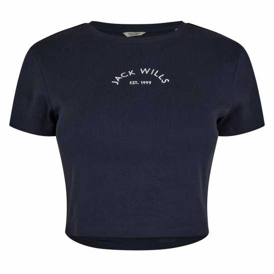 Jack Wills Cropped Baby Tee Ladies Морска синьо Jack Wills Cropped Baby Tee Ladies Морска синьо