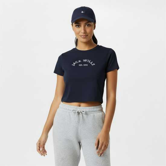 Jack Wills Cropped Baby Tee Ladies Морска синьо Jack Wills Cropped Baby Tee Ladies Морска синьо