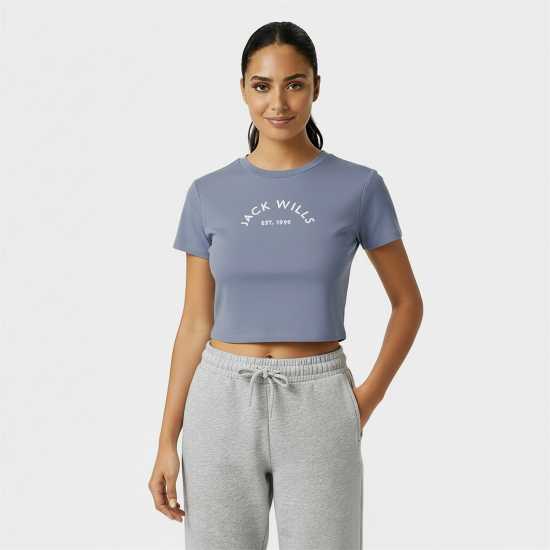 Jack Wills Cropped Baby Tee Ladies Синьо лилаво Jack Wills Cropped Baby Tee Ladies Синьо лилаво