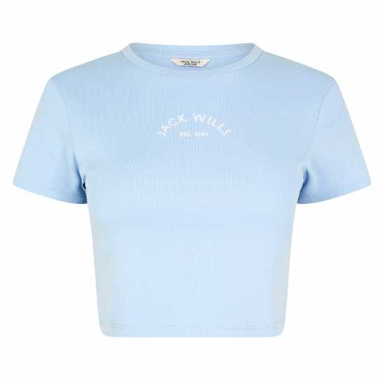 Jack Wills Cropped Baby Tee Ladies Меко синьо Jack Wills Cropped Baby Tee Ladies Меко синьо