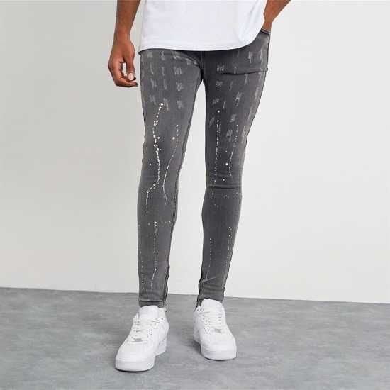 Вталени Дънки Mens Paint Splatter Super Skinny Jeans  Мъжки дънки