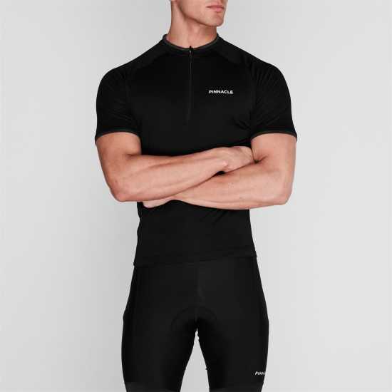 Pinnacle Мъжка Колоездачна Фланелка Short Sleeve Cycling Jersey Mens Black Мъжки ризи