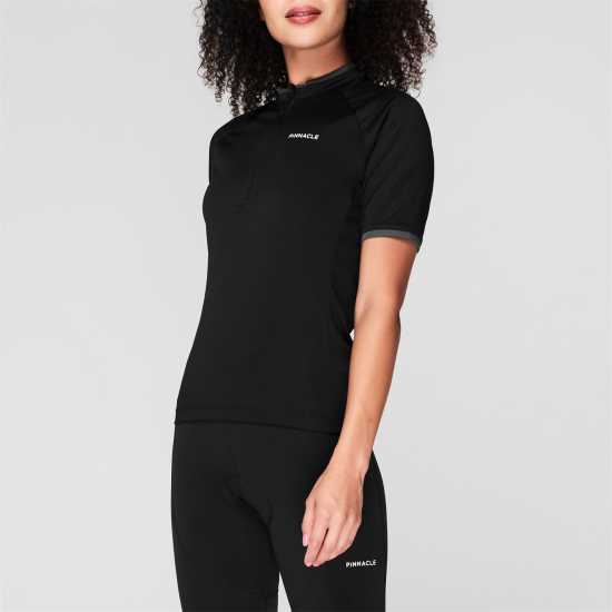 Pinnacle Дамска Колоездачна Фланелка Short Sleeve Cycling Jersey Ladies Черно Дамски тениски и фланелки