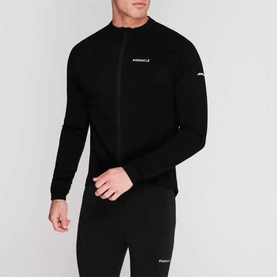 Pinnacle Мъжка Колоездачна Фланелка Thermal Long Sleeve Cycling Jersey Mens Black Мъжки ризи