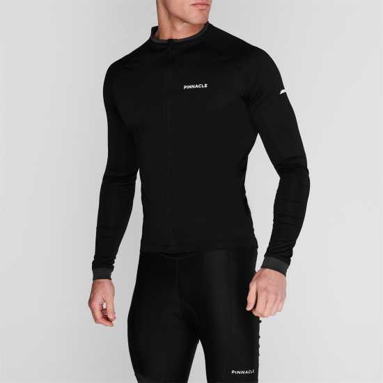 Pinnacle Мъжка Колоездачна Фланелка Long Sleeve Cycling Jersey Mens Черно Мъжки тениски и фланелки