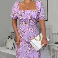 Десенирани Шорти Floral Print Short Puff Sleeve Midi Dress  