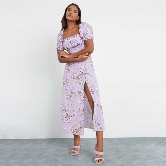 Десенирани Шорти Floral Print Short Puff Sleeve Midi Dress  