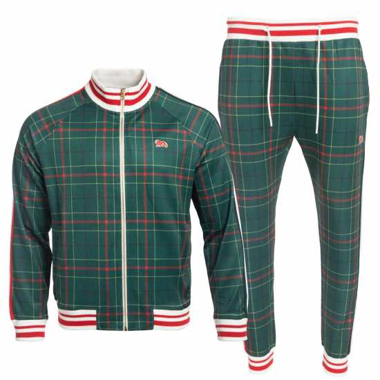 Lonsdale Мъжки Спортен Екип Tracksuit Mens Green Check 2 Мъжки спортни екипи в две части