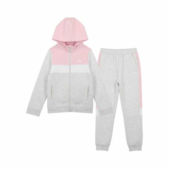 Slazenger Детски Спортен Екип Fleece Full Zip Track Suit Junior Ледено марле/Розово Детски спортни екипи
