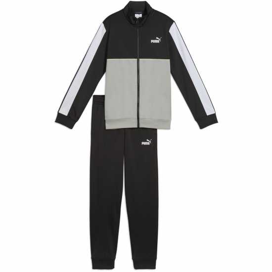 Puma Colour Block Poly Tracksuit Junior Черно/Сиво 