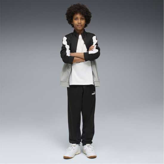 Puma Colour Block Poly Tracksuit Junior Черно/Сиво 